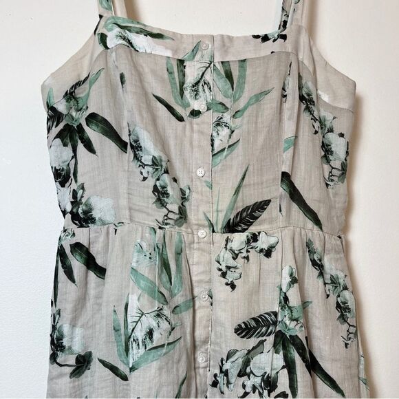 Banana Republic Maxie Dress | Ramie | Button Front | Khaki Floral | Medium - Picture 5 of 12